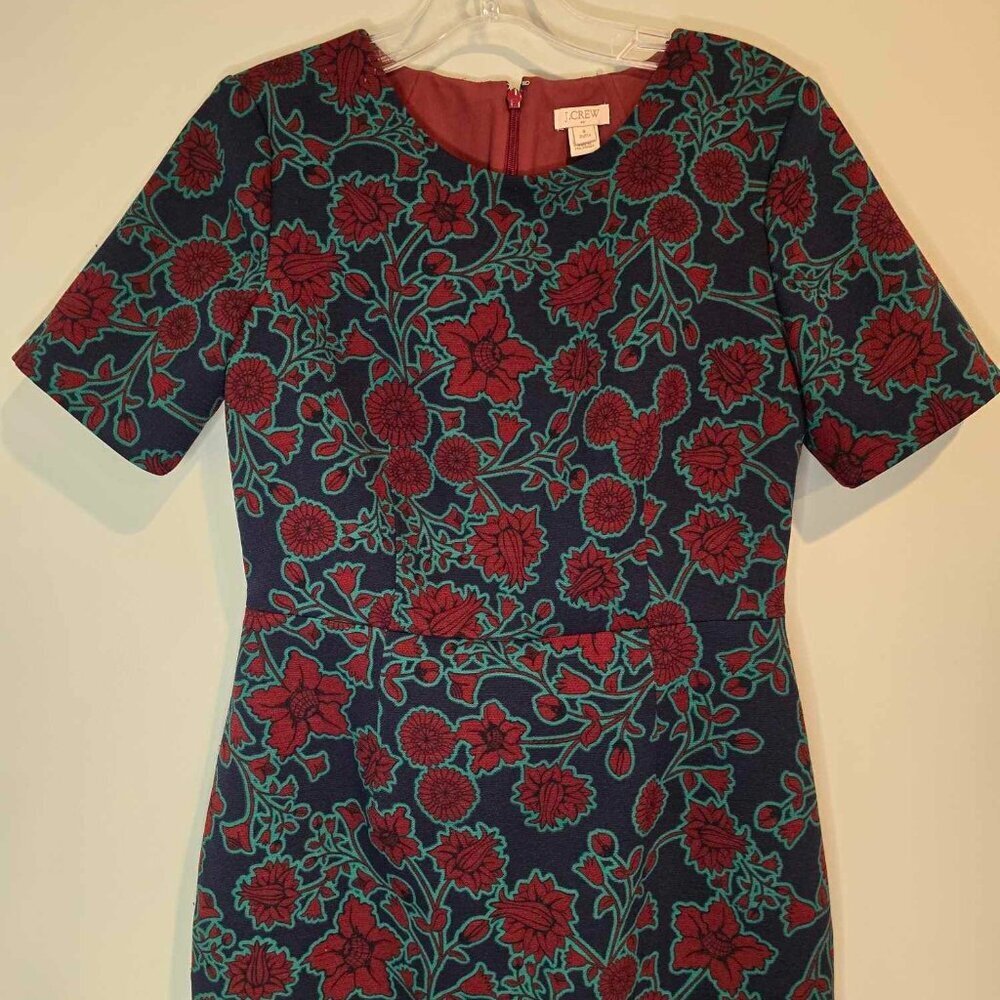 J Crew Short-Sleeve Printed Dress - Blue Burgundy Floral Print - Picture 6 of 12
